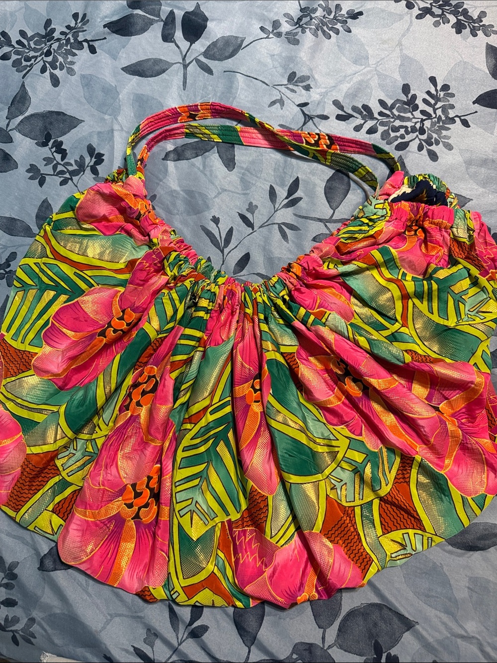 Tropical Floral  reversible Gathered Shoulder Bag - Pink & Green
